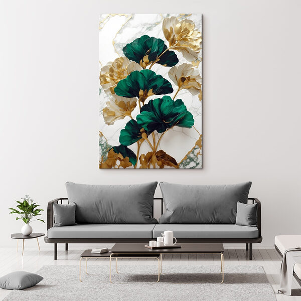 Groene en witte bloemen op een marmeren oppervlak Groene en witte bloemen op een marmeren oppervlak