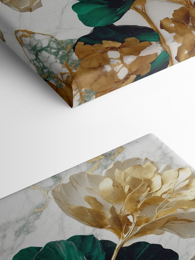 A green and white flowers on a marble surface