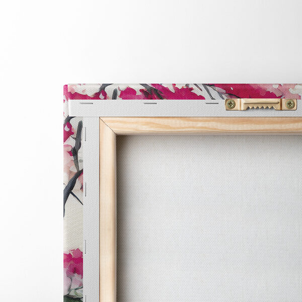 Aquarel van een berg en bomen met roze bloemen Aquarel van een berg en bomen met roze bloemen