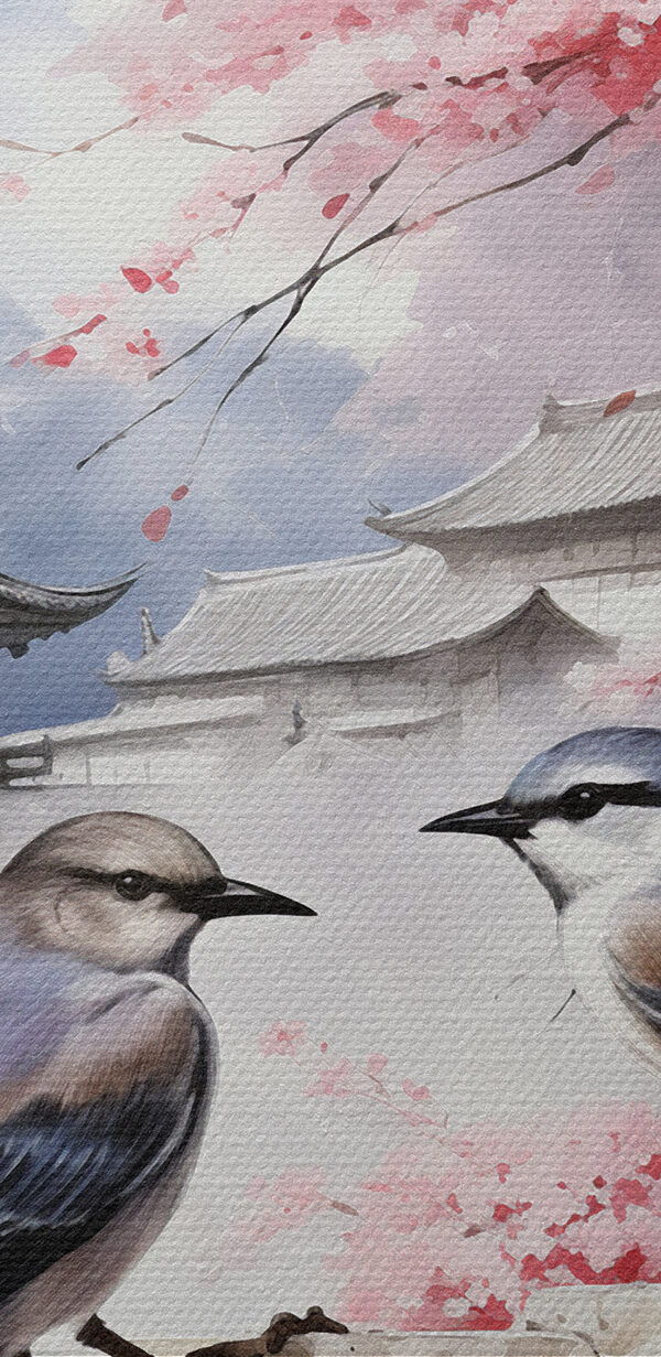 Een schilderij van vogels op een muur Een schilderij van vogels op een muur