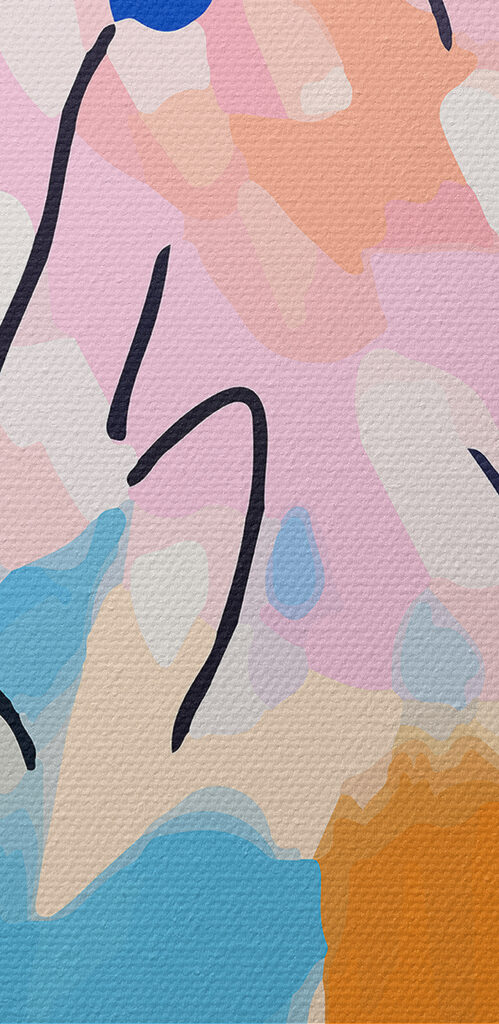 A colorful painting of flowers and leaves