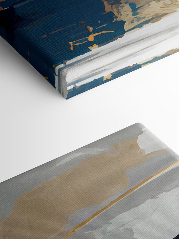 Een schilderij van blauwe en witte en bruine verf Een schilderij van blauwe en witte en bruine verf