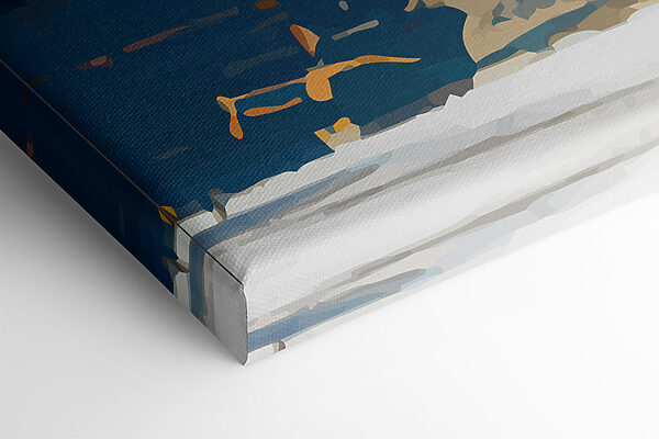 Een schilderij van blauwe en witte en bruine verf Een schilderij van blauwe en witte en bruine verf