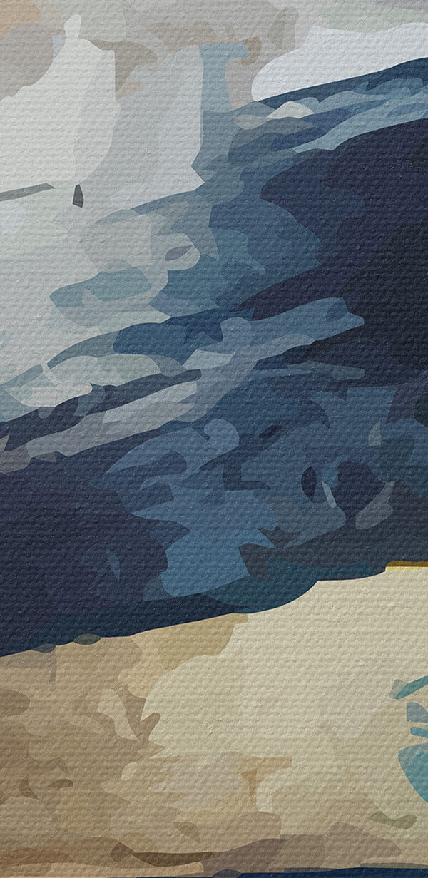 Een schilderij van blauwe en witte en bruine verf Een schilderij van blauwe en witte en bruine verf