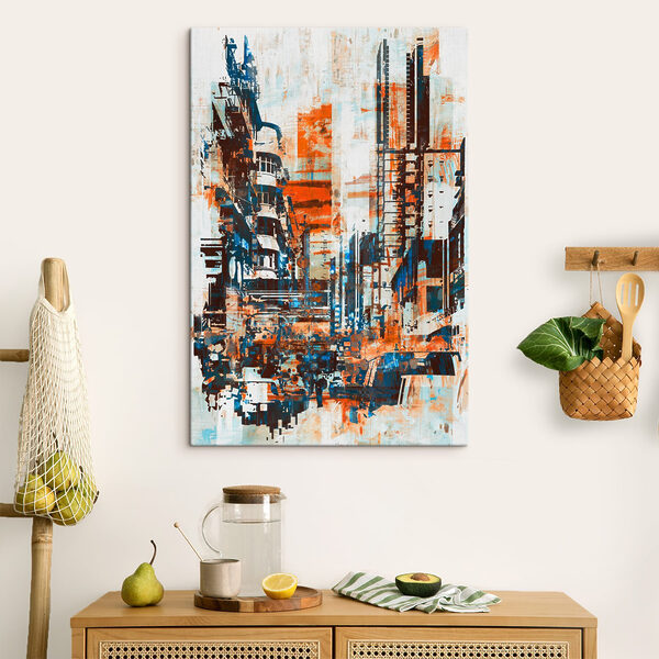 Een schilderij van een stad Een schilderij van een stad