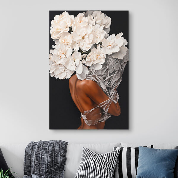 Een vrouw met witte bloemen op haar hoofd Een vrouw met witte bloemen op haar hoofd