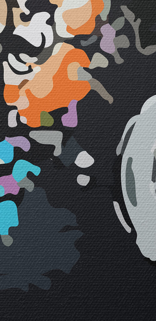 A cartoon of a monkey holding a headphone