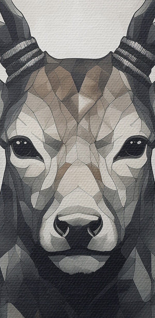 Een schilderij van een hert met gewei Een schilderij van een hert met gewei