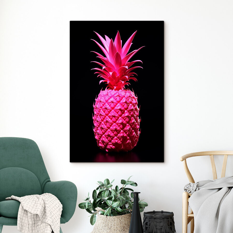 Een roze ananas met een zwarte achtergrond Een roze ananas met een zwarte achtergrond