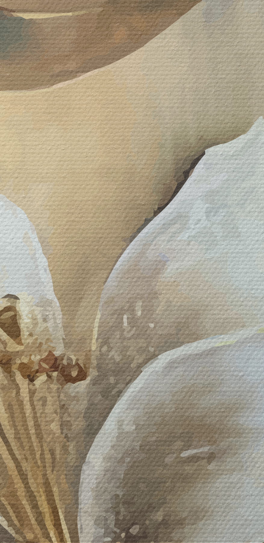Een schilderij van bloemen op een muur