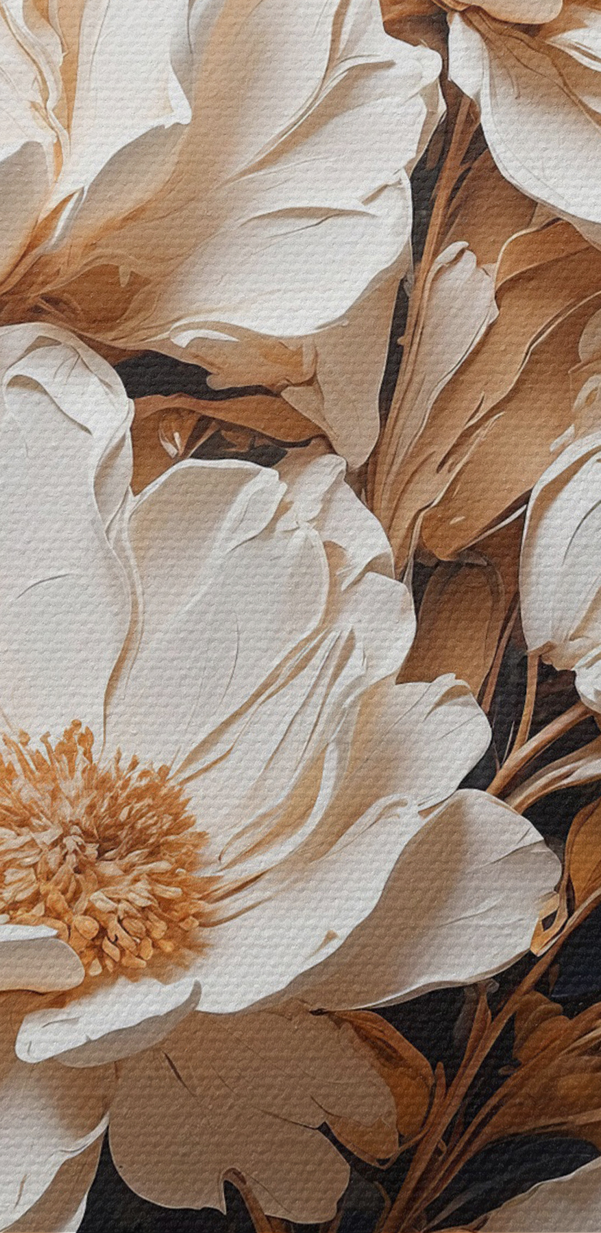 Een schilderij van bloemen op een muur