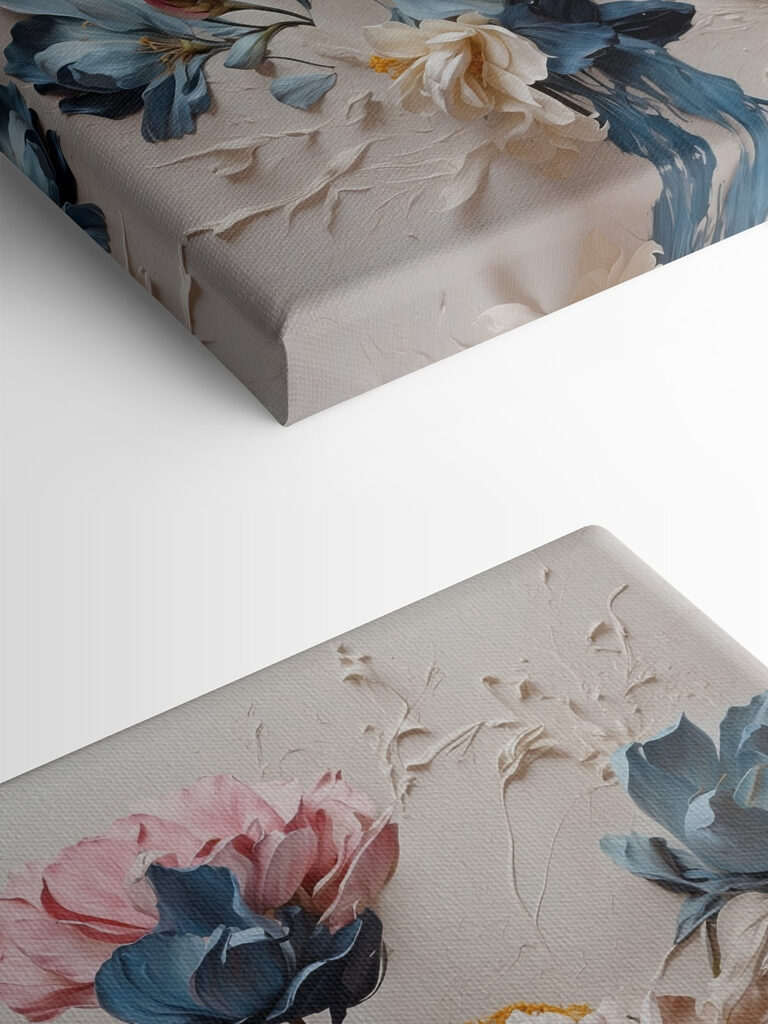 A painting of flowers on a white surface