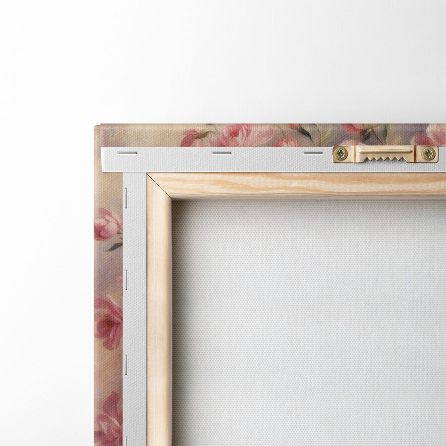 Een schilderij van roze bloemen in een vaas