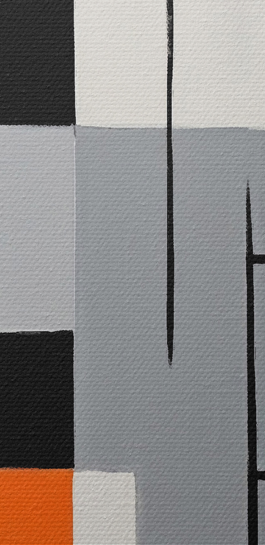 Een schilderij van zwarte rode en witte rechthoeken