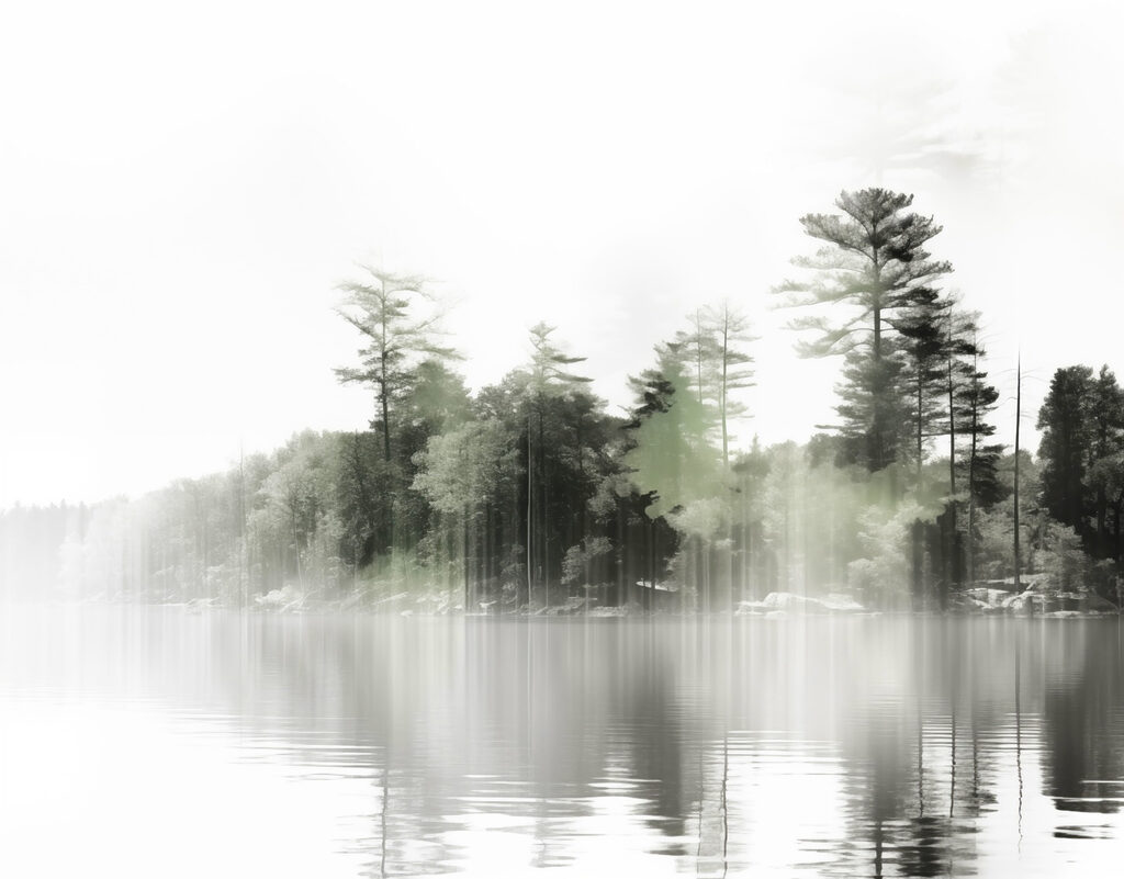 Waterlichaam met bomen en mist Waterlichaam met bomen en mist