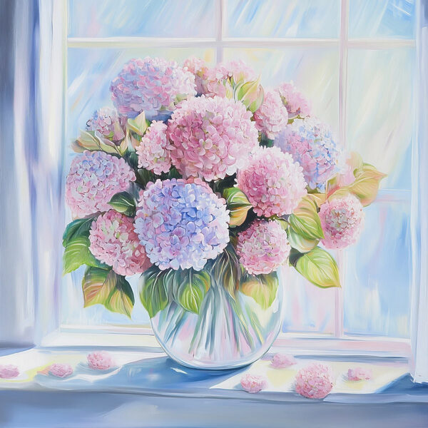 Schilderij van een vaas met bloemen Schilderij van een vaas met bloemen