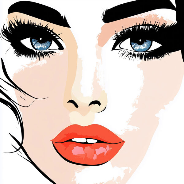 Vrouw’s gezicht met make-up en rode lippen Vrouw’s gezicht met make-up en rode lippen