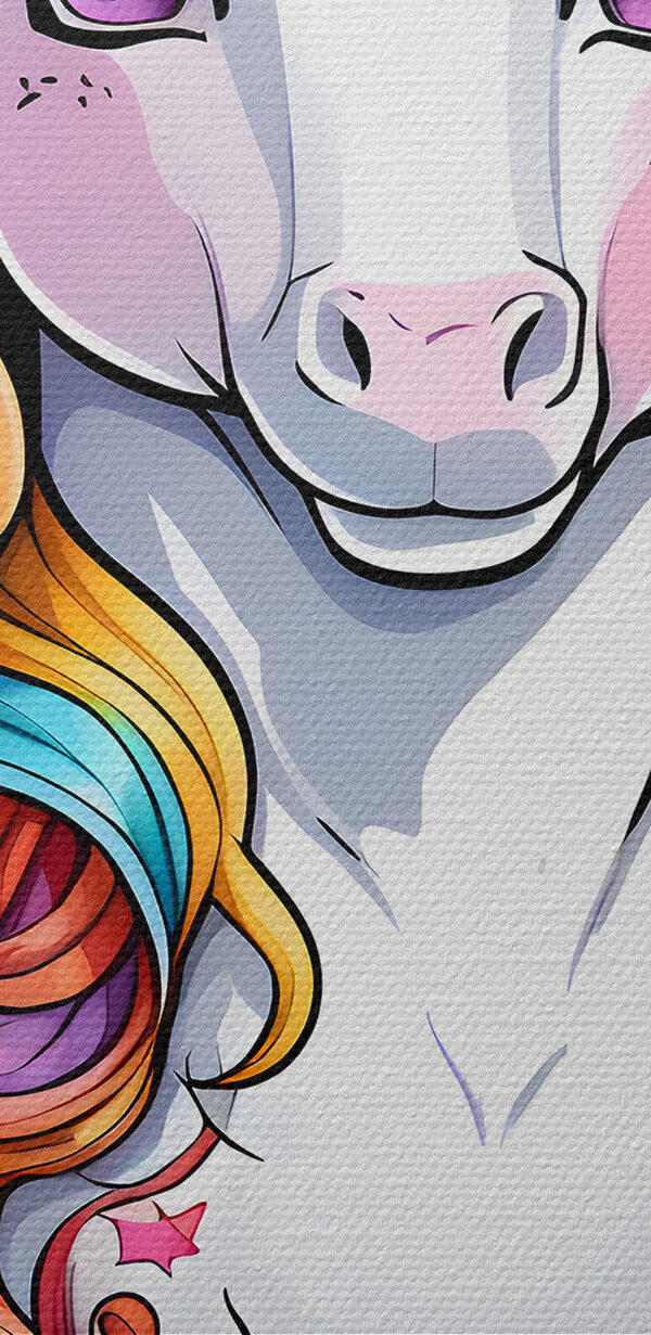 Een cartoon eenhoorn met regenboog haar Een cartoon eenhoorn met regenboog haar