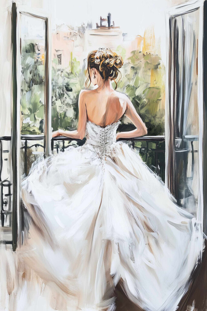 Painting of a woman in a white dress