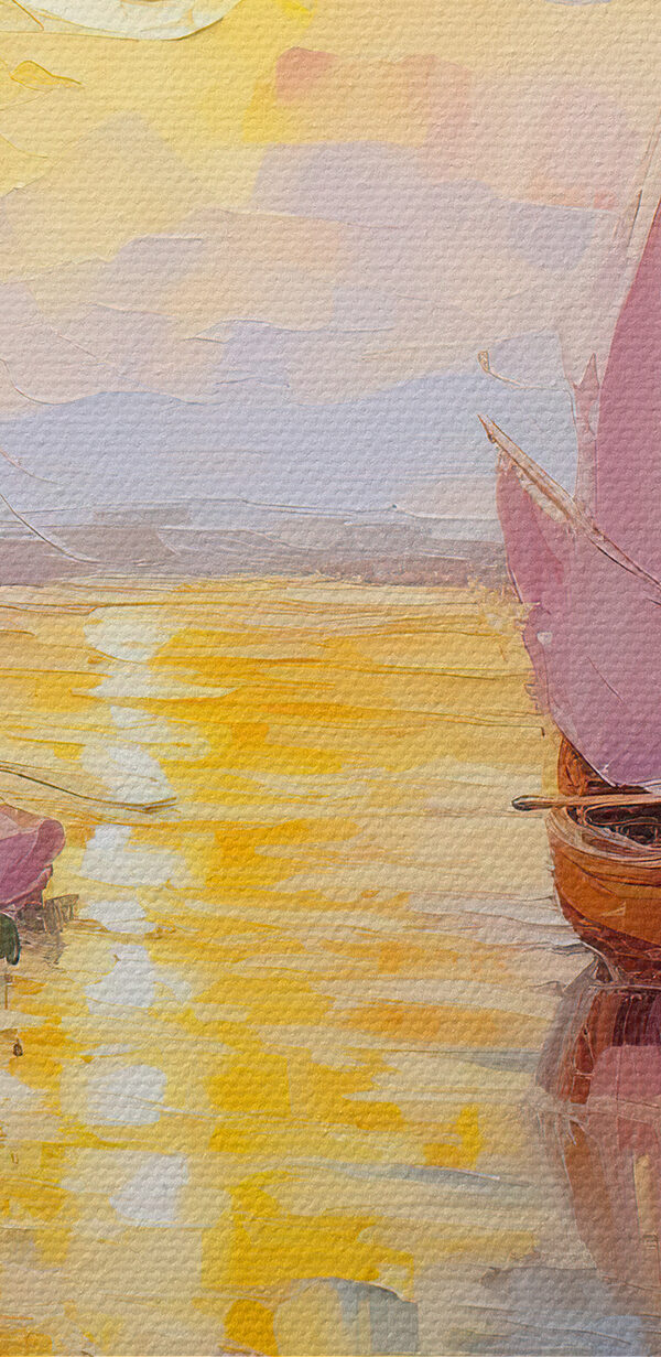 Een schilderij van boten op het water Een schilderij van boten op het water