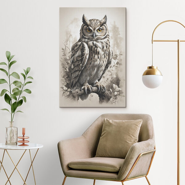 Een schilderij van een uil Een schilderij van een uil