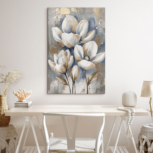 Een schilderij van witte bloemen Een schilderij van witte bloemen
