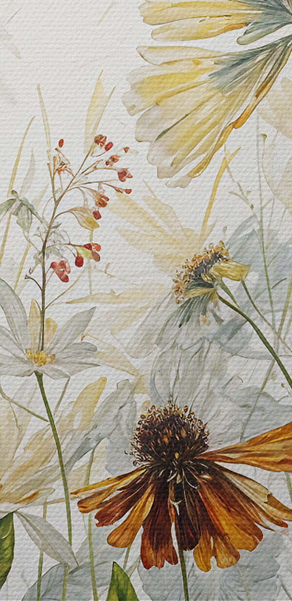 Een schilderij van bloemen en bladeren Een schilderij van bloemen en bladeren