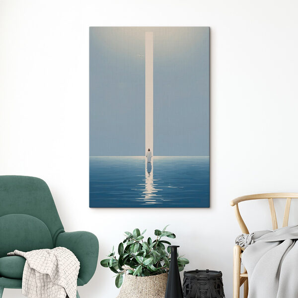 Een persoon die in het water staat met een lichtstraal Een persoon die in het water staat met een lichtstraal