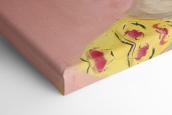 Een schilderij van een vrouw met bloemen in haar haar Een schilderij van een vrouw met bloemen in haar haar