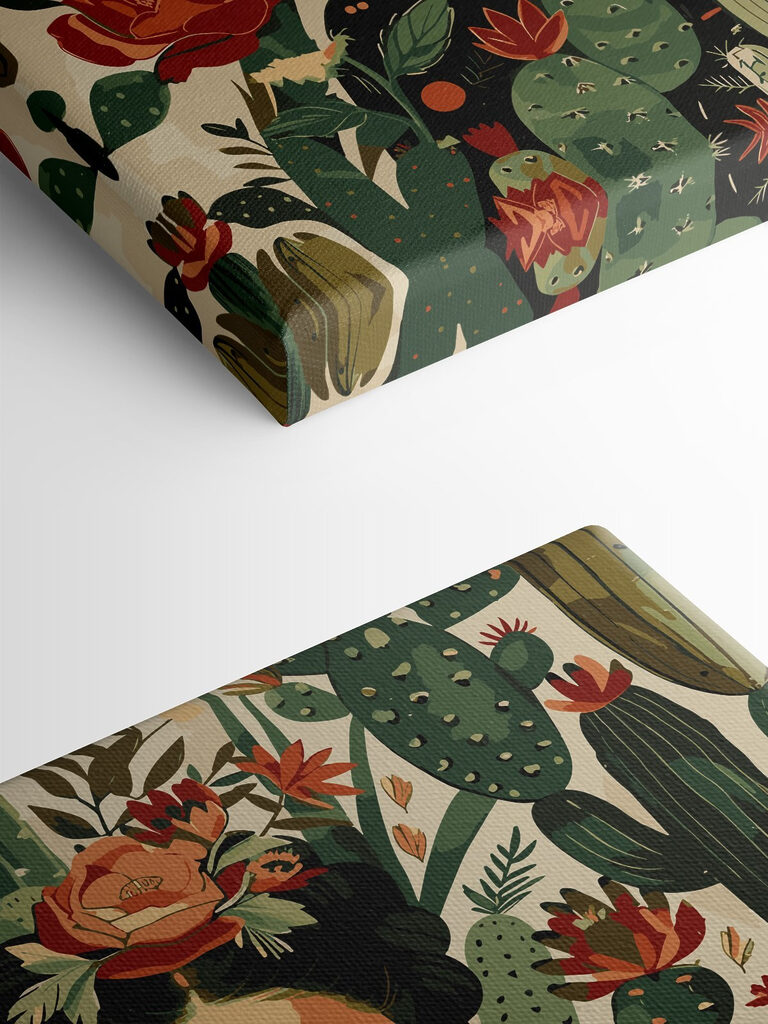 A painting of a woman with cactuses A painting of a woman with cactuses