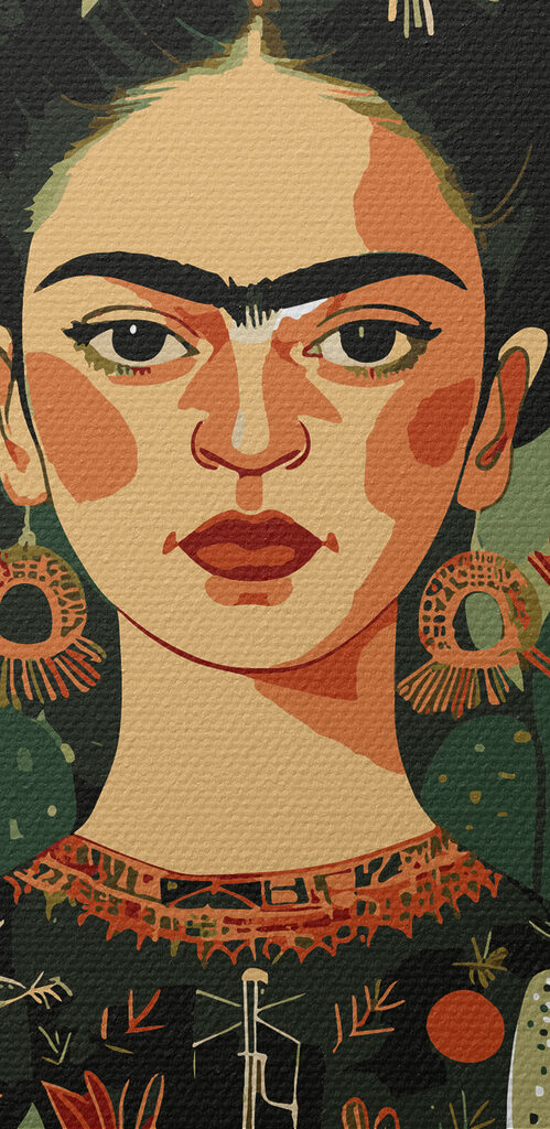 A painting of a woman with cactuses A painting of a woman with cactuses