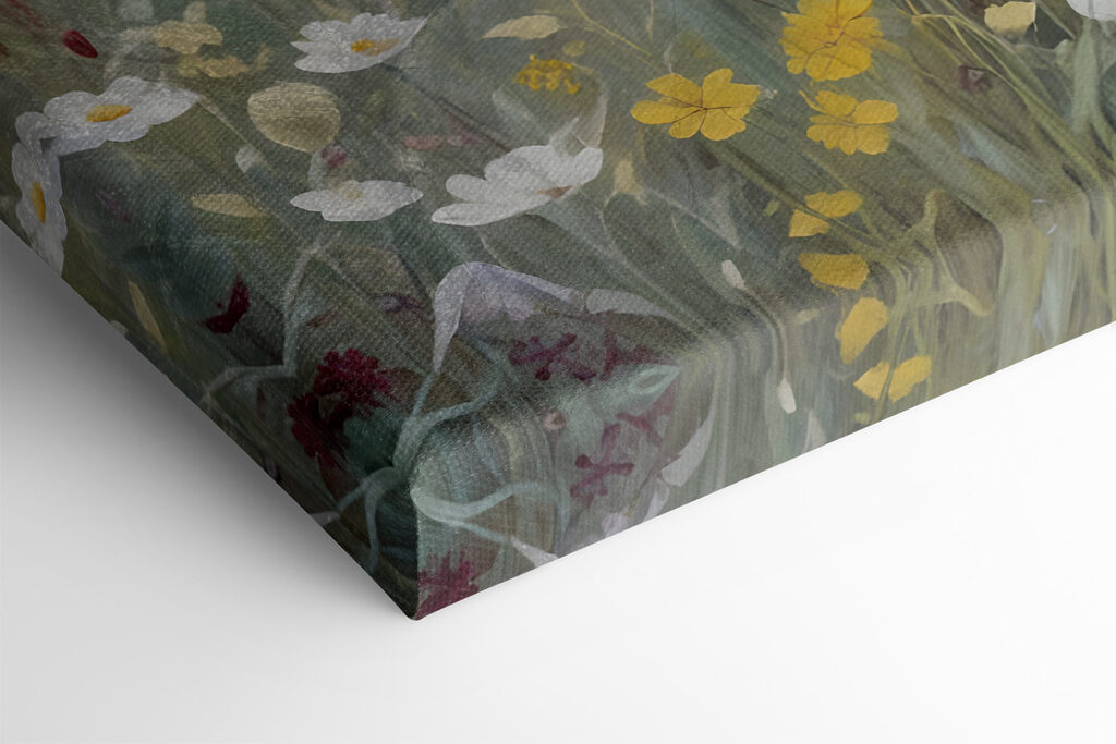 A painting of flowers in a field