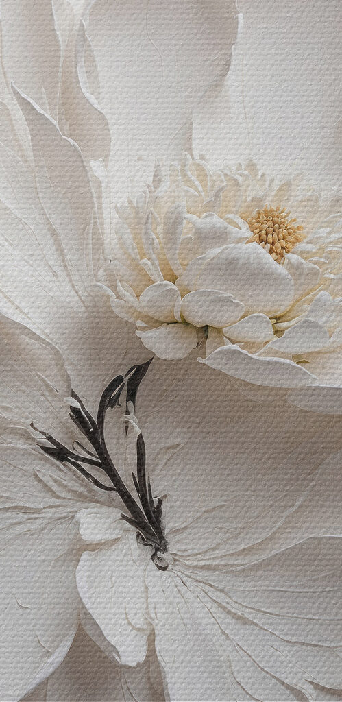 A white flower with black paint