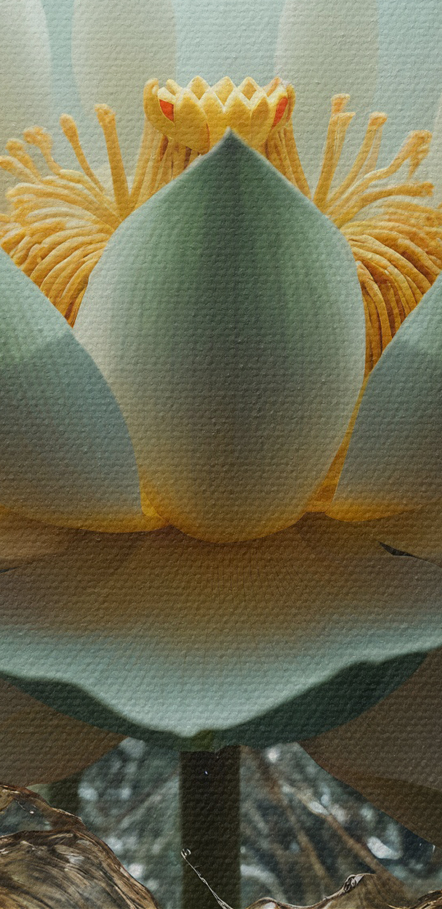 Een witte bloem met geel hart en water dat eruit spat