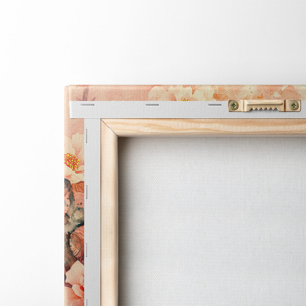 A painting of a peacock on a branch with flowers