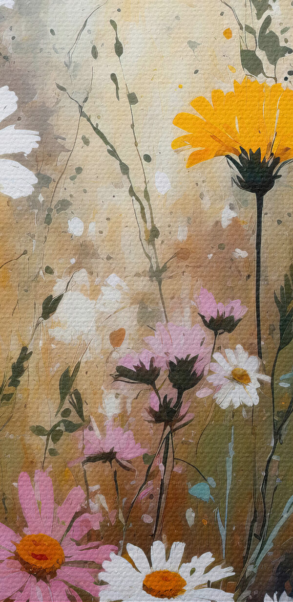 Een schilderij van bloemen en bladeren Een schilderij van bloemen en bladeren