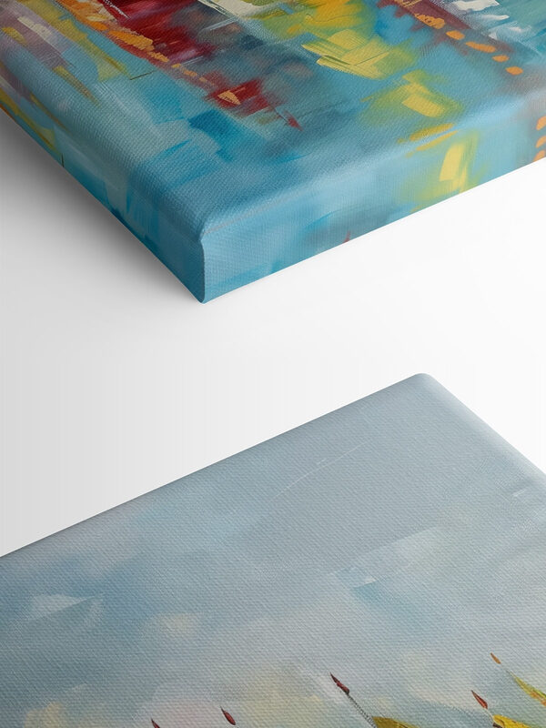 Een schilderij van zeilboten op het water Een schilderij van zeilboten op het water