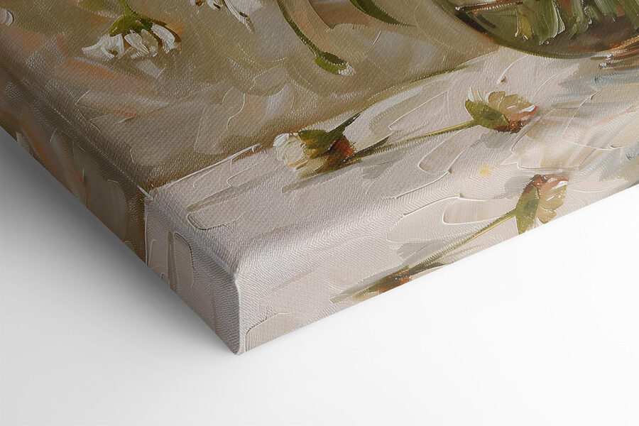 Een schilderij van een vaas met bloemen