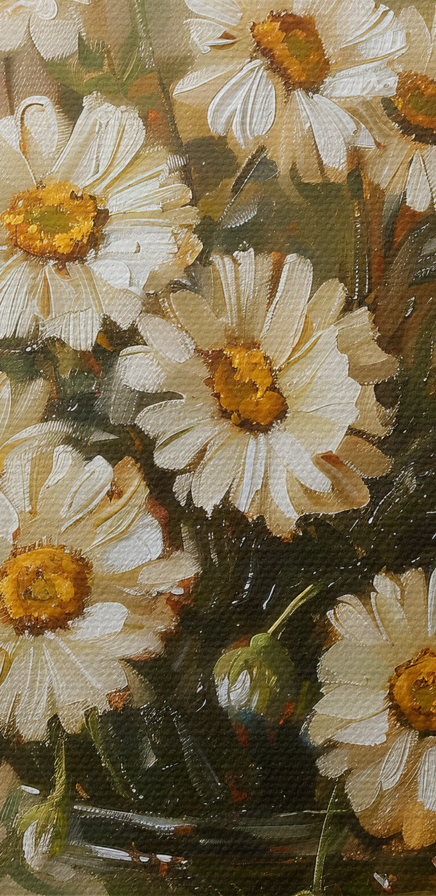 Een schilderij van een vaas met bloemen