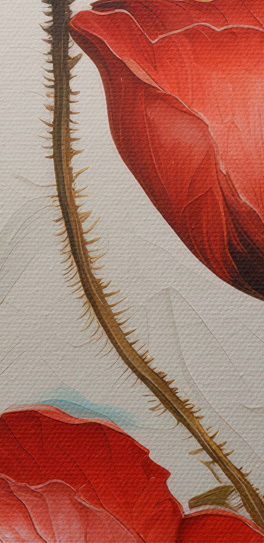 Een schilderij van rode bloemen