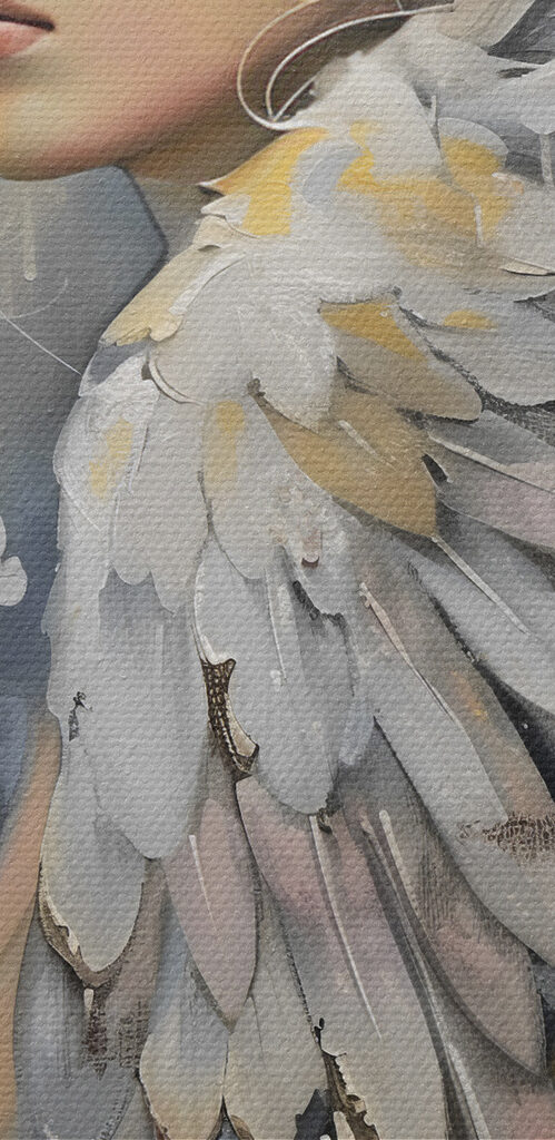 A painting of a woman with wings and flowers A painting of a woman with wings and flowers