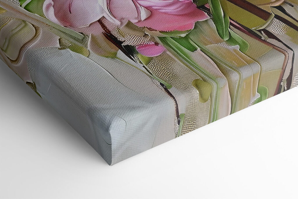 A painting of flowers on a white surface