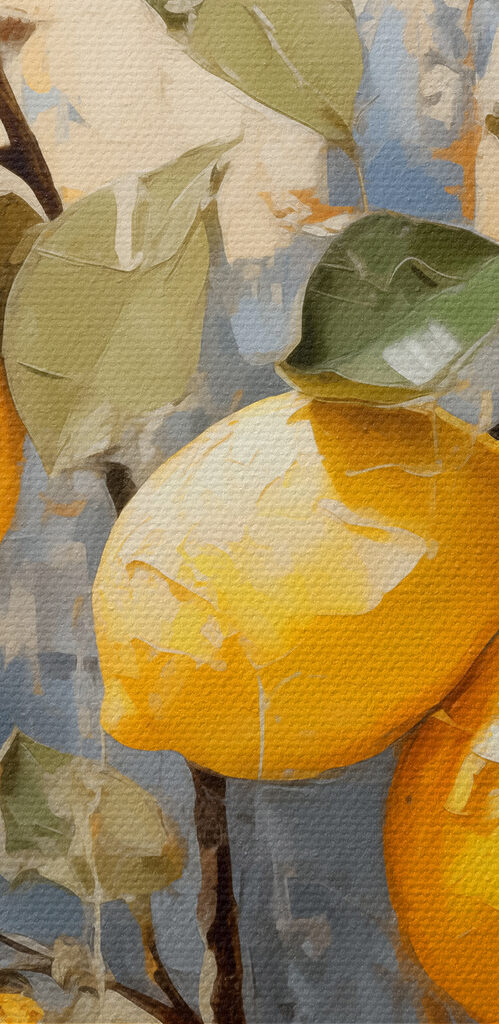 A painting of lemons on a branch A painting of lemons on a branch