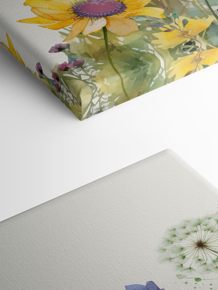 Een schilderij van bloemen en planten