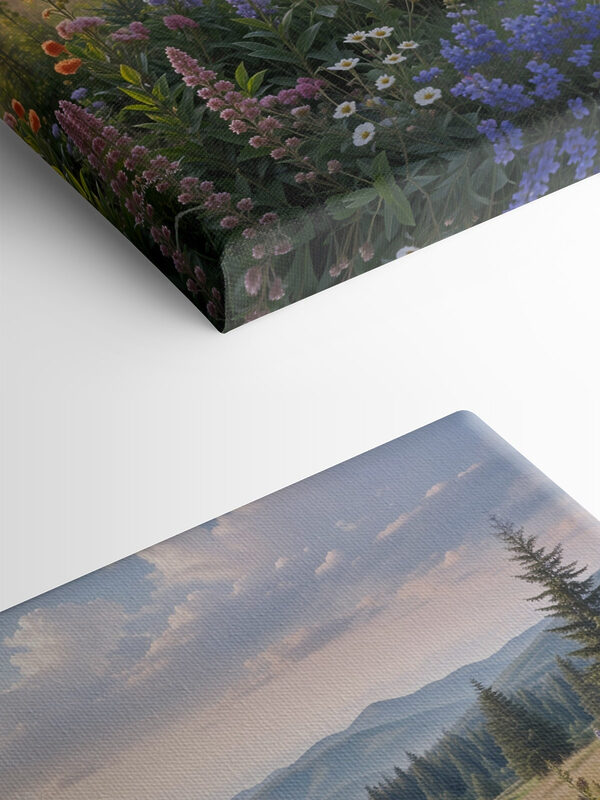 Een veld vol bloemen en bomen Een veld vol bloemen en bomen
