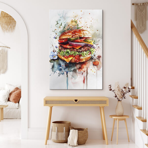 Aquarel van een hamburger Aquarel van een hamburger