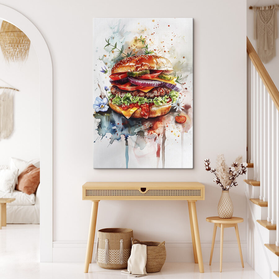 Aquarel van een hamburger