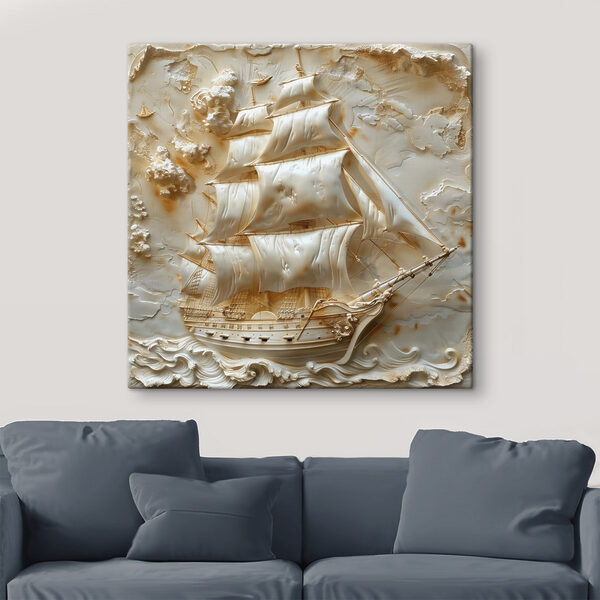 Gesneden schip met zeilen Gesneden schip met zeilen