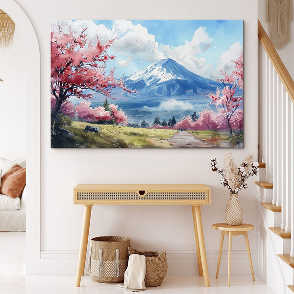 De berg Fuji met roze bloemen De berg Fuji met roze bloemen