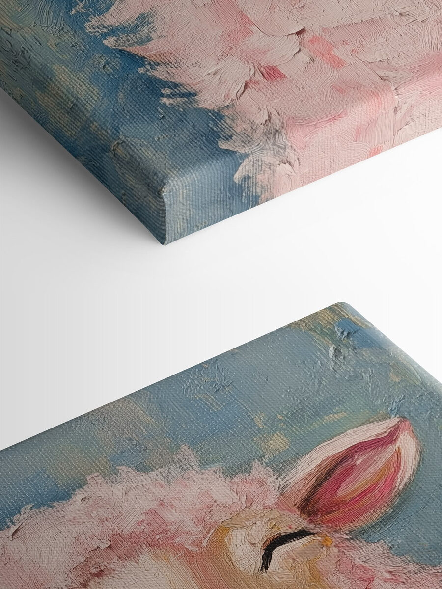 Schilderij van een roze schaap Schilderij van een roze schaap